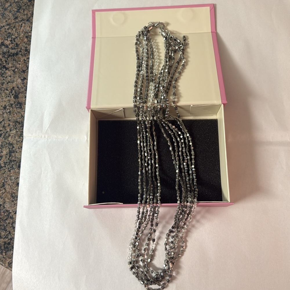 Chico's Elegant Silver Multi-Strand Beaded Necklace
